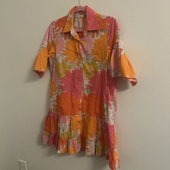 Maude Vivante 100% Cotton Floral Shirt Dress Tiered Ruffle Hem Women’s Medium - Picture 2 of 9